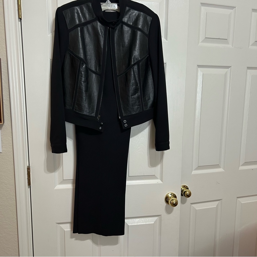 Alberto Makali Black Jacket with Leather Panels and Matching Black Trousers